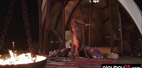  Flexible MILF yoga instructors Daniella Smith nude workout at night outdoor